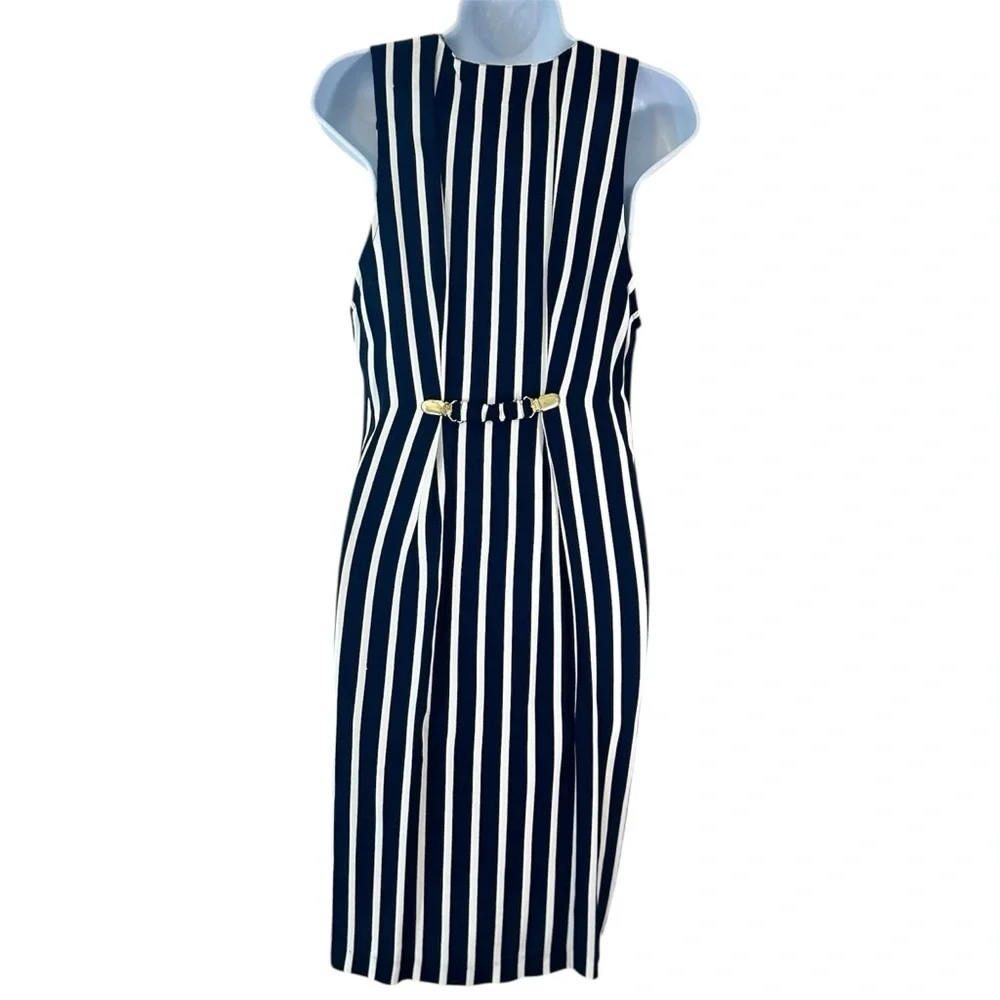 Jonathan Martin Vtg 90s Navy White Nautical Stripped Button Pencil Dress 7/8
